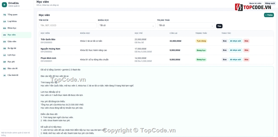 AI,Website AI,Code Website Đào Tạo Lái Xe